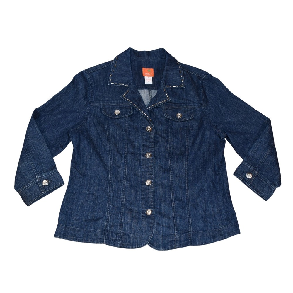 Hearts of Palm Women Denim Blue Jean Stretchy Button Up Casual Jacket Beaded 14